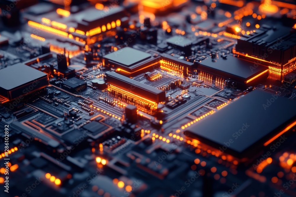 Poster intricate patterns of glowing circuits create a mesmerizing electronic artwork at night in a high-te