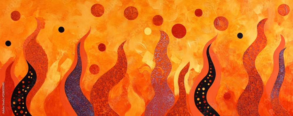 Poster a bold, fiery orange background with abstract flame-inspired patterns