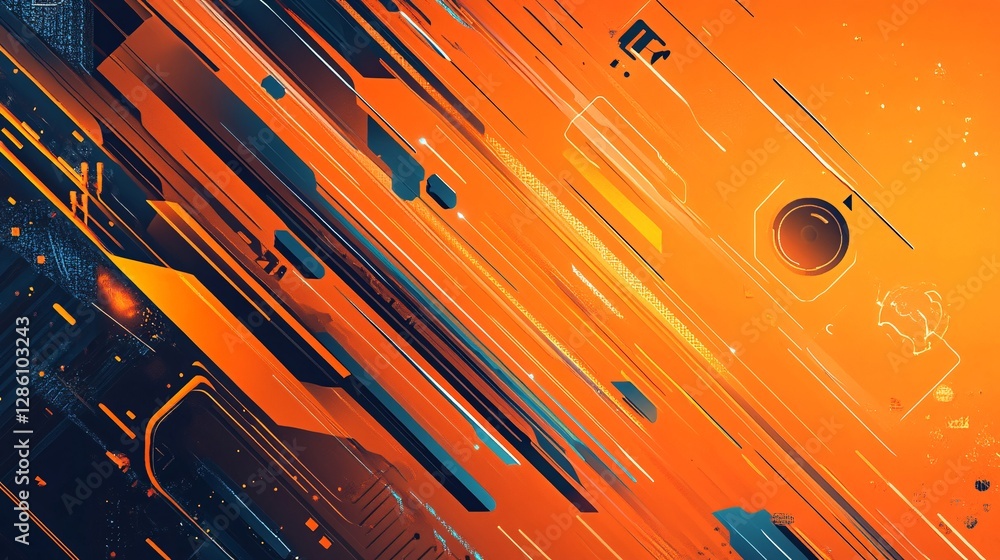 Aufkleber a digital orange background with futuristic lines and abstract patterns