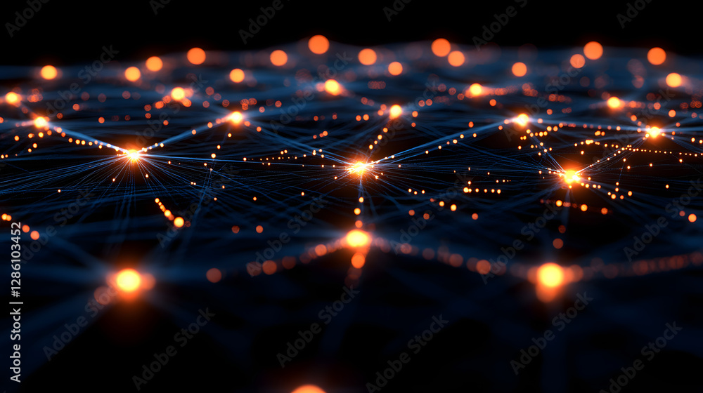 Aufkleber illuminated network: an intricate network of interconnected points glows with a warm, inviting light