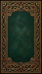 Obraz premium Ornate Golden Frame with Green Texture Background for Celtic Designs