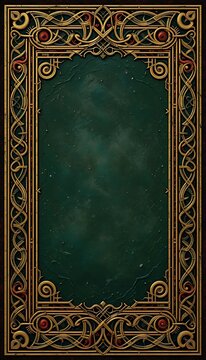 Ornate Golden Frame with Green Texture Background for Celtic Designs
