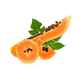 ripe papaya fruit with seeds isolated on white background. full depth of field