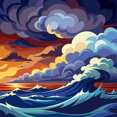 dramatic storm clouds over ocean waves