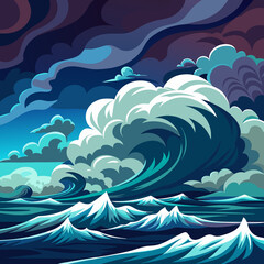 dramatic storm clouds over ocean waves