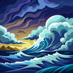 dramatic storm clouds over ocean waves