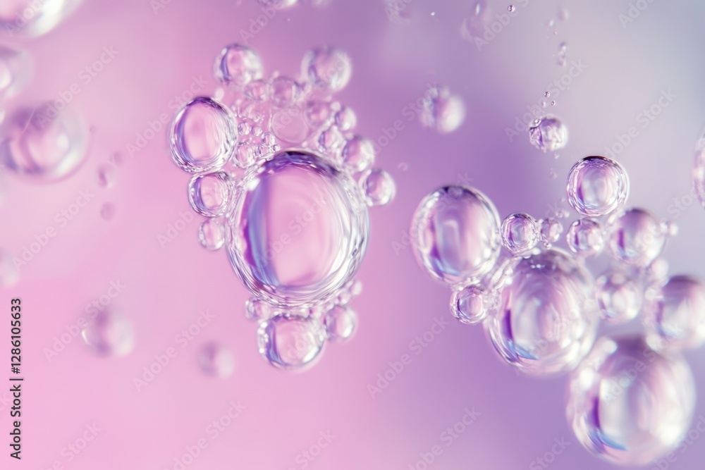 Poster elegant bubbles float gracefully within a soft purple hue, reflecting light and creating enchanting 