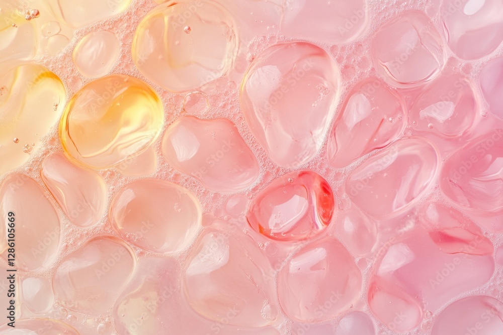 Poster colorful translucent bubbles create a mesmerizing abstract pattern in pastel hues of yellow and pink