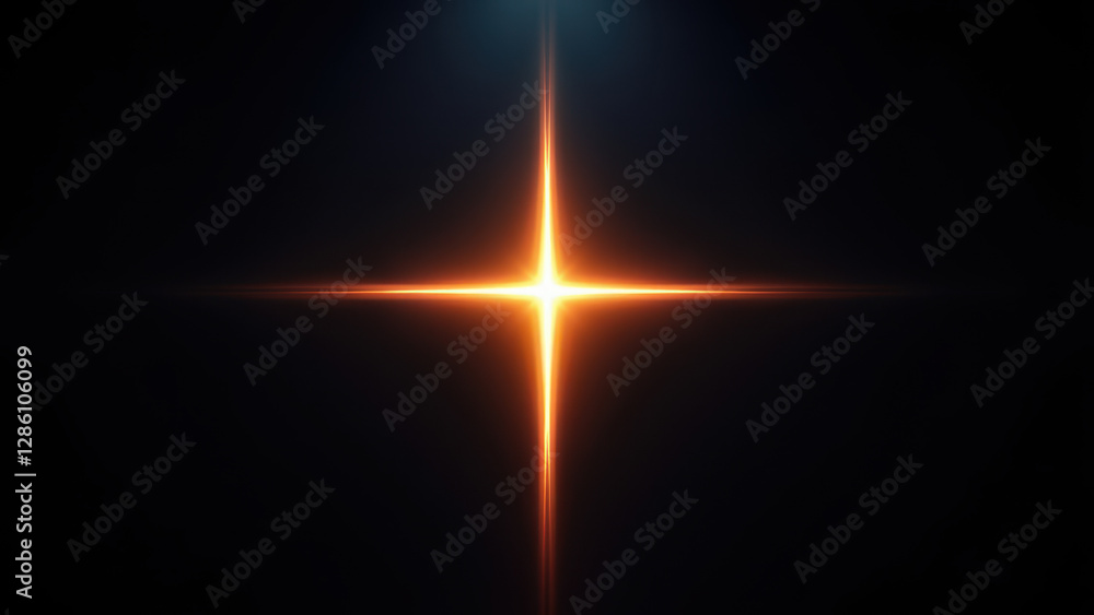 Poster christian cross illuminated against a dark background with a lens flare effect.