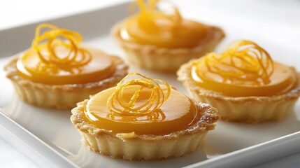 Delicious Orange Tartlets Arranged Elegantly On A White Plate