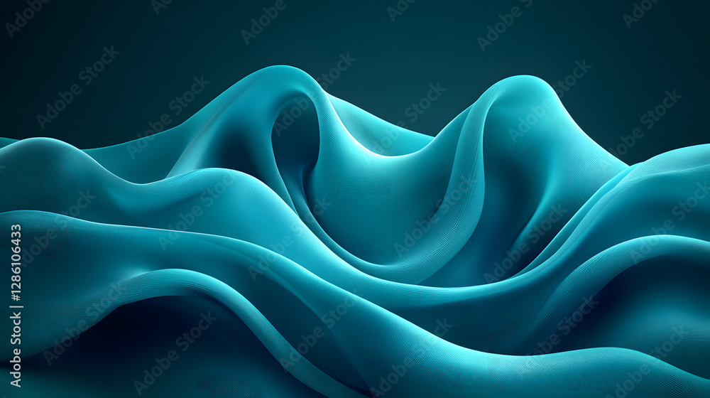 Poster abstract teal waves: captivating digital rendering of fluid teal waves, evoking a sense of tranquili