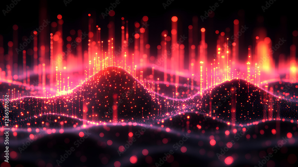 Poster digital data stream: this abstract depiction of a digital data stream in vibrant red and purple hues