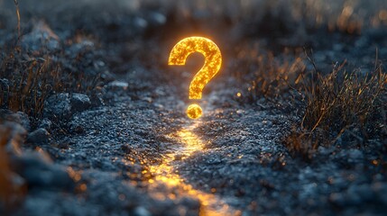 Glowing Question Mark Floating Above Forked Path Symbolizing Life Choices and Uncertainty