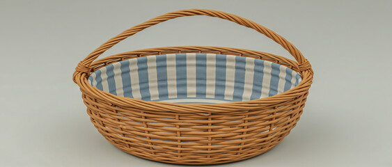 Obraz premium Round Wicker Basket with Handle Handmade Craft