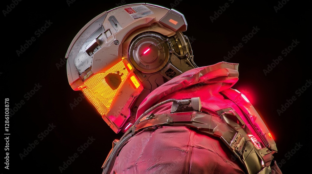 Poster an extremely detailed render of a futuristic robot man or a red humanoid cyborg with a metallic skul