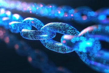 Futuristic glowing blockchain chain links in digital cyberspace