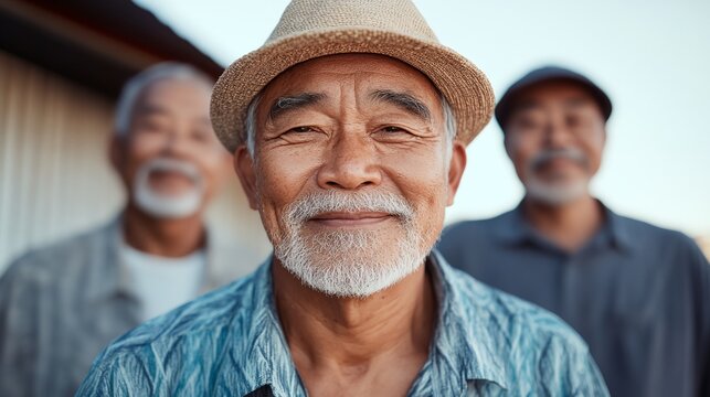 A man with a white hat and a beard is smiling