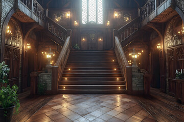 Fototapeta premium Grand Wooden Staircase In An Antique Interior Hall