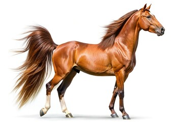Obraz premium Majestic Brown Arabian Horse Isolated on White Background - Stock Photo