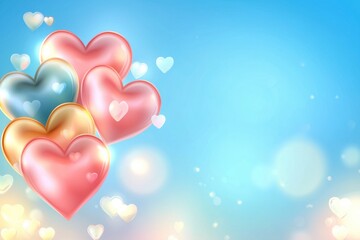 Colorful Hearts Floating in a Dreamy Blue Background