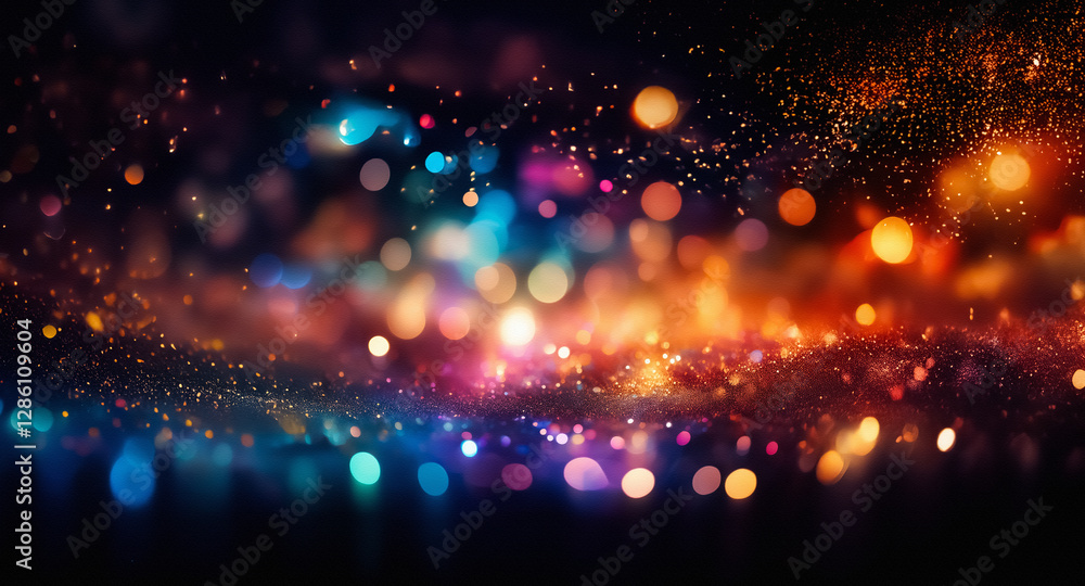 Aufkleber blurred lights create a dreamy, abstract background with vibrant colors of blue, orange, purple, and