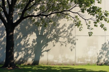 Obraz premium Abstract patterns of shadows from tree branches swaying against a concrete wall dynamic and artistic natural interplay