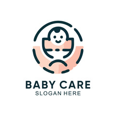 Baby care logo with minimalist design premium vector