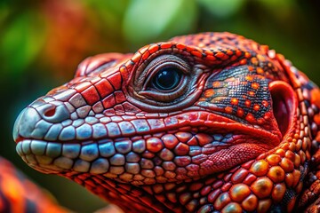 Obraz premium Red Tegu Lizard, Salvator rufescens, Close-up Portrait, Exotic Reptile, Wildlife Photography