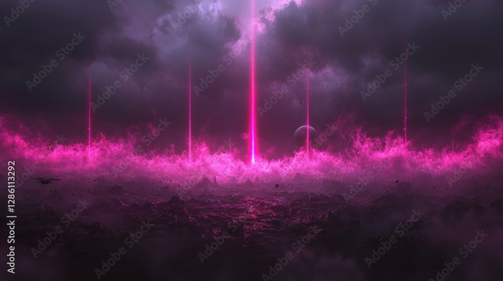 Poster epic sci-fi battle in space with dramatic lights and spaceships on a mysterious planet