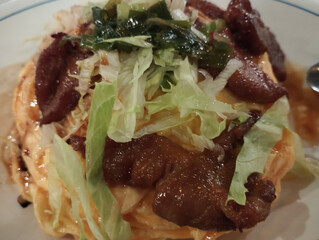 mixed vegetable and meat rice with scrambled egg