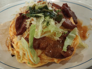 mixed vegetable and meat rice with scrambled egg