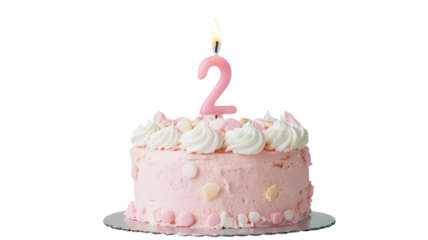 Celebrating a second birthday with a pink cake topped with a candle in a joyful setting