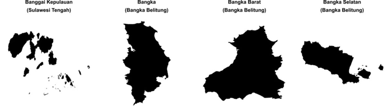 Banggai Kepulauan, Bangka, Bangka Barat, Bangka Selatan outline maps