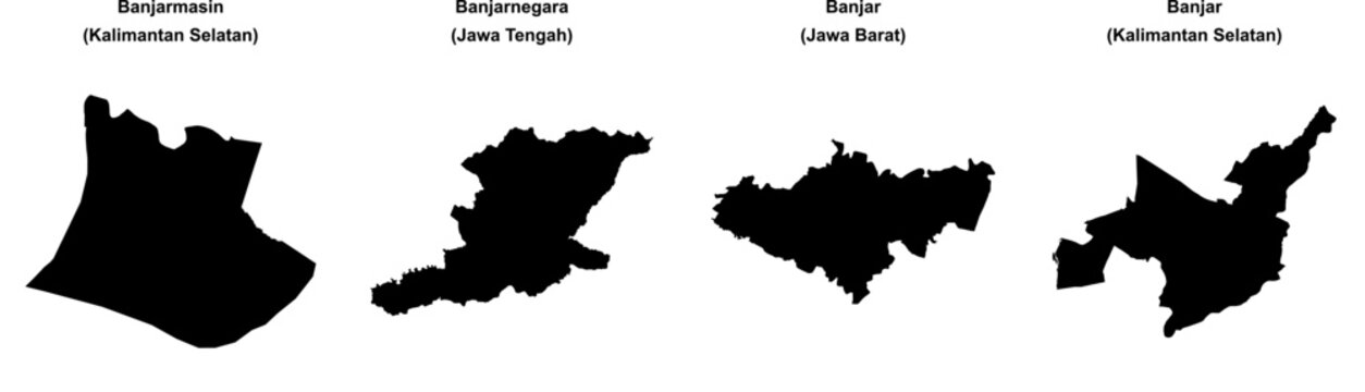 Banjarmasin, Banjarnegara, Banjar_Jawa Barat, Banjar_Kalimantan Selatan outline maps