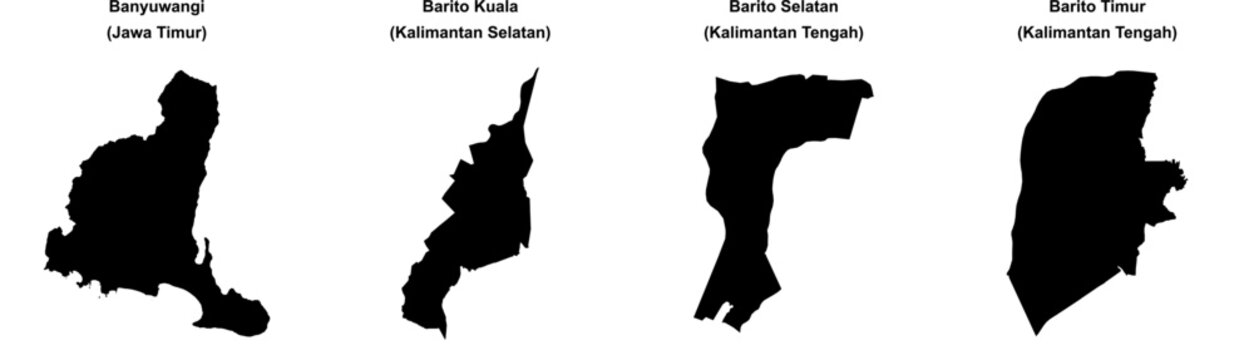 Banyuwangi, Barito Kuala, Barito Selatan, Barito Timur outline maps