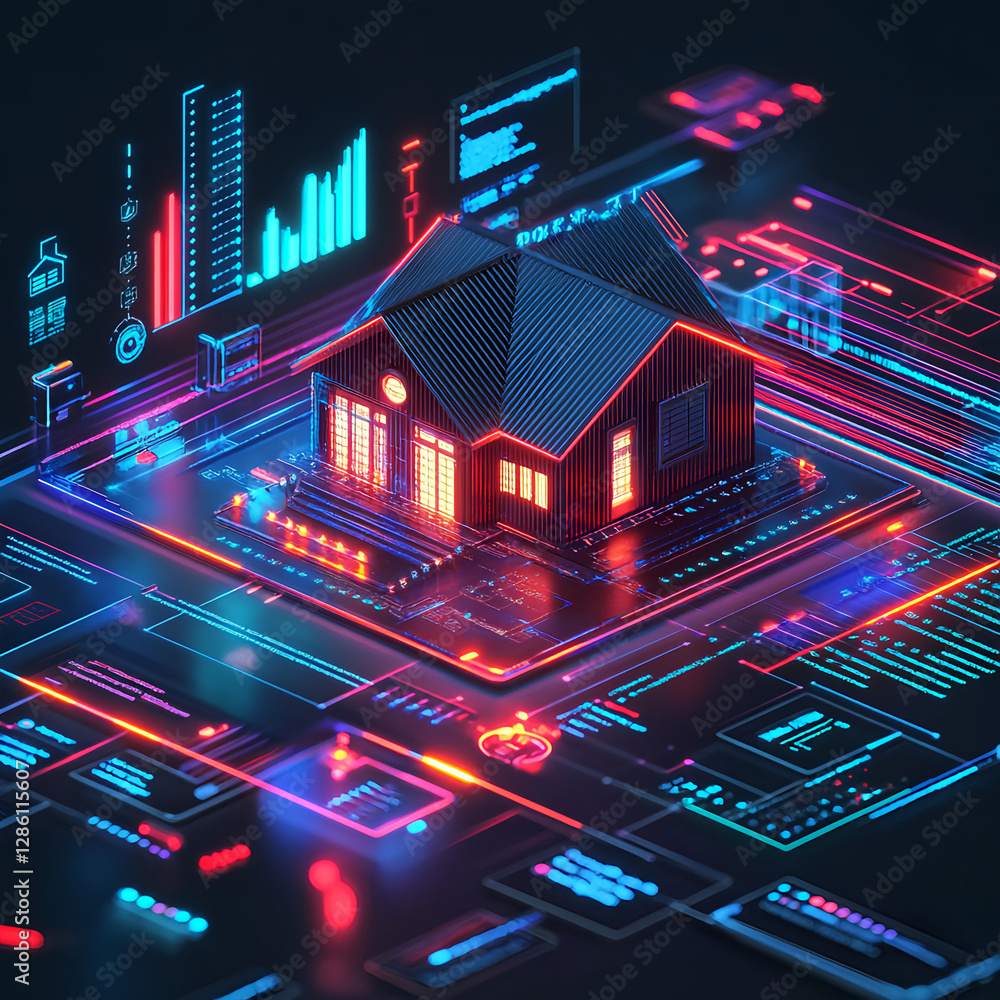 Aufkleber smart home technology integration virtual environment digital art modern concepts 3d design futurist