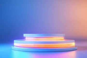 Glowing light effects for branding on futuristic 3D podium.