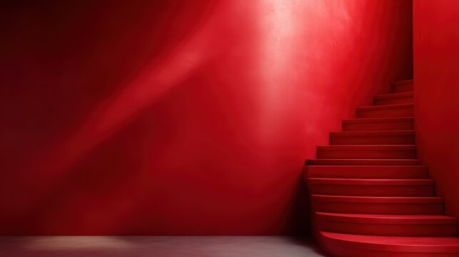This image showcases a bright red interior staircase, featuring smooth lines and minimalistic design elements that evoke contemporary elegance and bold artistry.