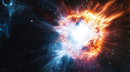 A quantum explosion triggers a chain reaction, creating an expanding nebula of luminous dust