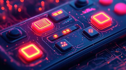 Obraz premium A pixel art joystick with glowing neon buttons