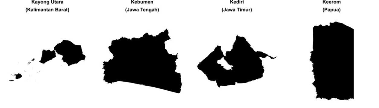 Kayong Utara, Kebumen, Kediri, Keerom outline maps