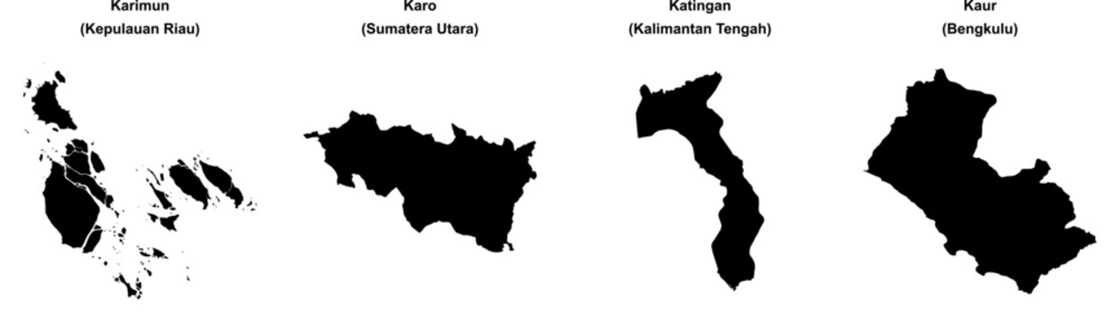 Karimun, Karo, Katingan, Kaur outline maps