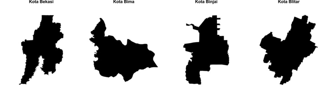 Kota Bekasi, Kota Bima, Kota Binjai, Kota Blitar outline maps