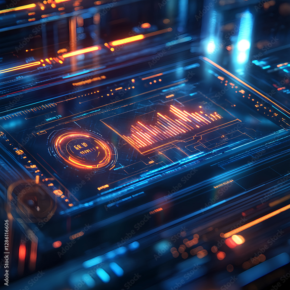 Poster analyzing data trends digital interface infographic display high-tech environment close-up view data