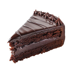 Delicious chocolate cake slice with rich frosting and decorative peaks, perfect for dessert lovers. Indulge in this sweet treat that brings joy to any occasion
