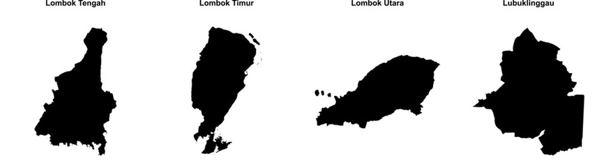 Lombok Tengah, Lombok Timur, Lombok Utara, Lubuklinggau outline maps