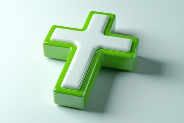 Obraz premium A White And Green Cross Illustrates Christian Religion And Faith