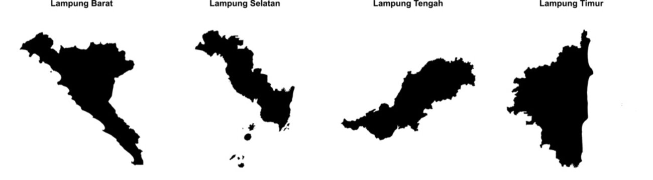 Lampung Barat, Lampung Selatan, Lampung Tengah, Lampung Timur outline maps
