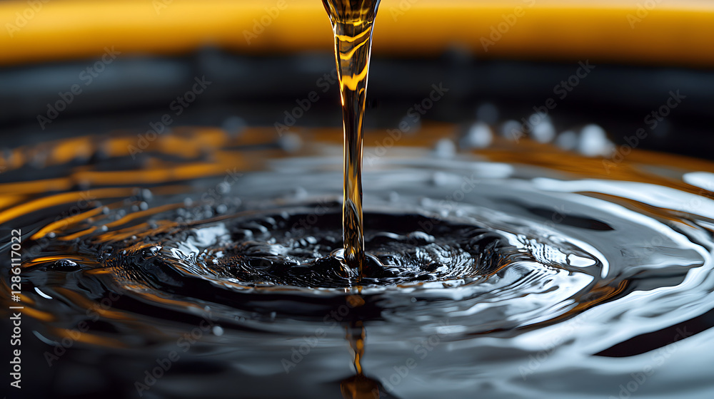 Poster liquid alchemy: a captivating close-up of a stream of liquid pouring into a pool, creating intricate