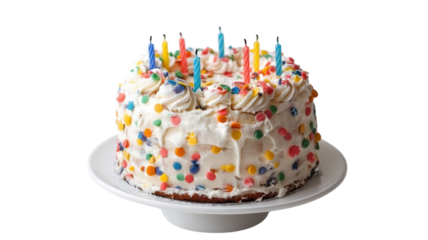 Colorful birthday cake adorned with candles and sprinkles for a joyful celebration